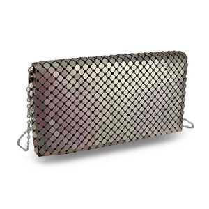 Metallic Sequin Mesh Clutch Purse w/Detachable Chain